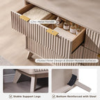 T4TREAM Fluted 6 Drawers Dresser, 54" Wide Modern Chest of Drawers, Curved Profile Design, Dresser TV Stand, Wood Drawer Organizer for Bedroom, Living Room, Hallway, White Alder