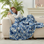 Amélie Home Chunky Knit Throw Blanket for Couch, Soft Chenille Crochet Blanket for Sofa, 50"x60", Space-Dyed Blue
