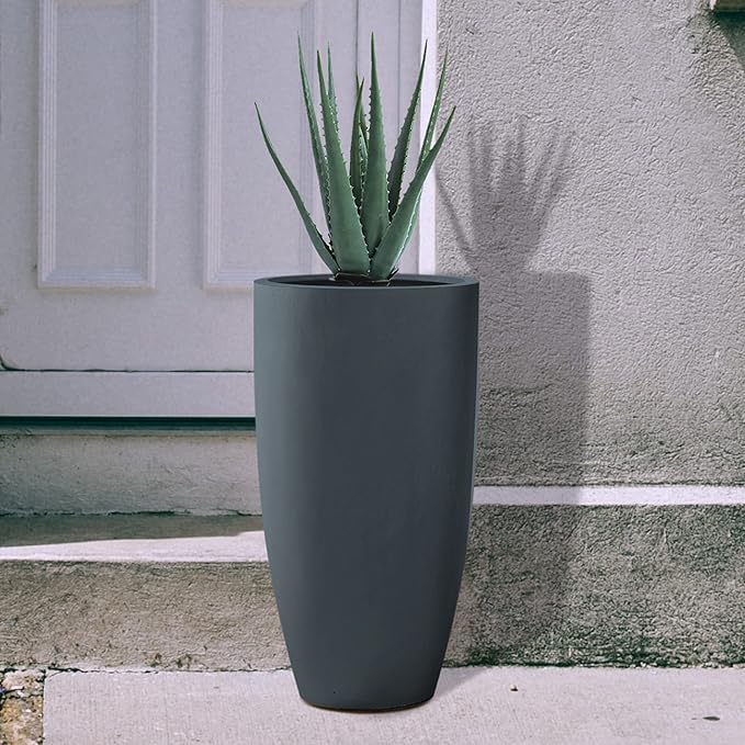 Kante 23.6" H Charcoal Finish Concrete Tall Planters Large Outdoor Indoor Decorative Plant Pots with Drainage Hole and Rubber Plug, Modern Tapered Style for Home and Garden