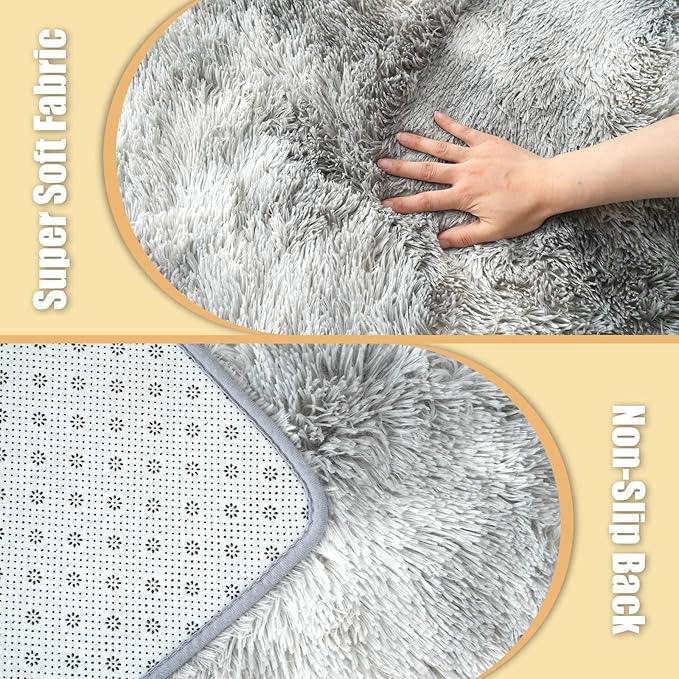 8x10 Fluffy Area Rugs for Living Room,Shag Area Rug for Bedroom,Soft Fuzzy Rug Non-Shedding Indoor Plush Carpet for Kids Bedroom Nursery Home Decor,Tie-Dyed Grey