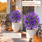 22.8" Set of 2 Fall Artificial Boxwood Topiary Ball Trees with Spikes,UV Resistant Fake Outdoor shrubs with Violet Flowers, Realistic Faux Plants Bushes for Garden Porch Yard Patio Decor(Purple)