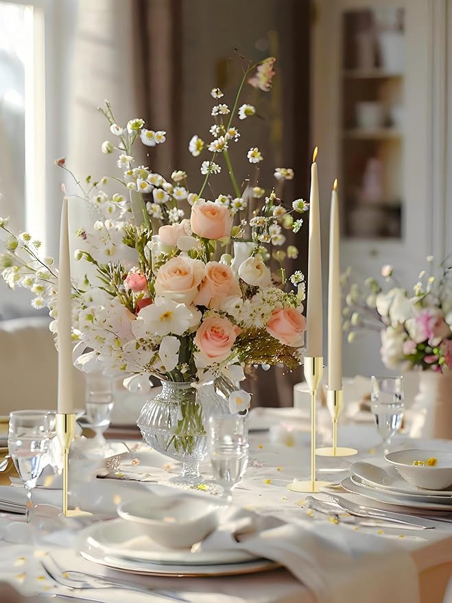 Gold Taper Candle Holders for Wedding Table Centerpiece,Tall Taper Candlestick Holders Bulk Set of 15,Metal Candle Stick Holder for Table or Mantel Centerpiece,Dinning,Festival,Party Home Decor