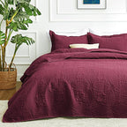 Love's cabin Quilts for Queen Bed Burgundy Bedspreads Bedding Set - Lightweight Bedspread Comforter - Coin Pattern Bedding Coverlet for All Season - 3 Pieces (1 Quilt, 2 Pillow Shams)