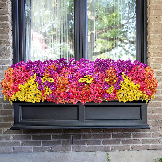 20 Bundles Artificial Flowers for Outdoors,No Fade Fake Silk Flowers with Plastic Plants,Faux Realistic Flowers uv resistantfor for Patio Window Box Porch Garden Wedding Farmhouse Decor(Mixed Color)