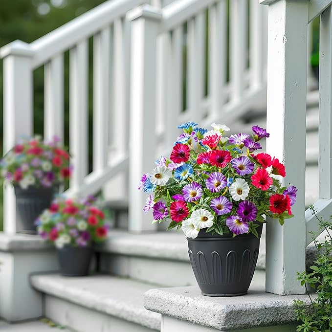 UV Resistant Artificial Petunias 13.3In Fake Flowers Artificial Flowers for Outdoors Silk Flowers 4PCS Fake Hanging Basket Plants Suitable for Outdoor Porch Decor patio Decor Mixed full color