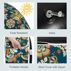 LVTXIII Inflatable Stool Ottoman Footrest with Handle, All Weather Foot Rest, Indoor or Outdoor Use for Home Patio Garden and Camping, D21 x H9, Peacock Blue