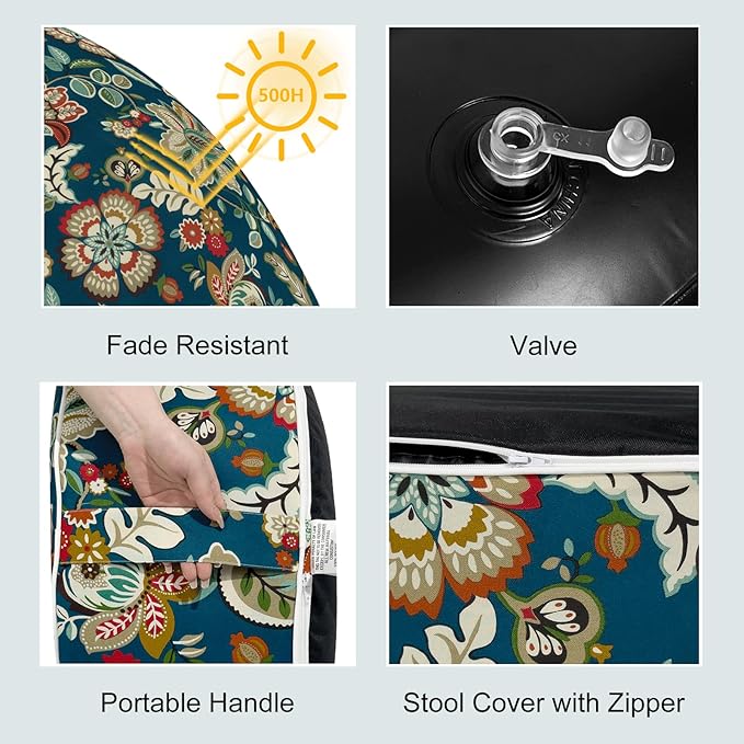 LVTXIII Inflatable Stool Ottoman Footrest with Handle, All Weather Foot Rest, Indoor or Outdoor Use for Home Patio Garden and Camping, D21 x H9, Peacock Blue