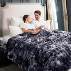 Cozy Bliss Faux Fur Throw Blanket for Couch, Fuzzy Soft Plush Thick Bubble Blanket for Sofa Bedroom Living Room, 90 * 90 Inches Tie Dye Black