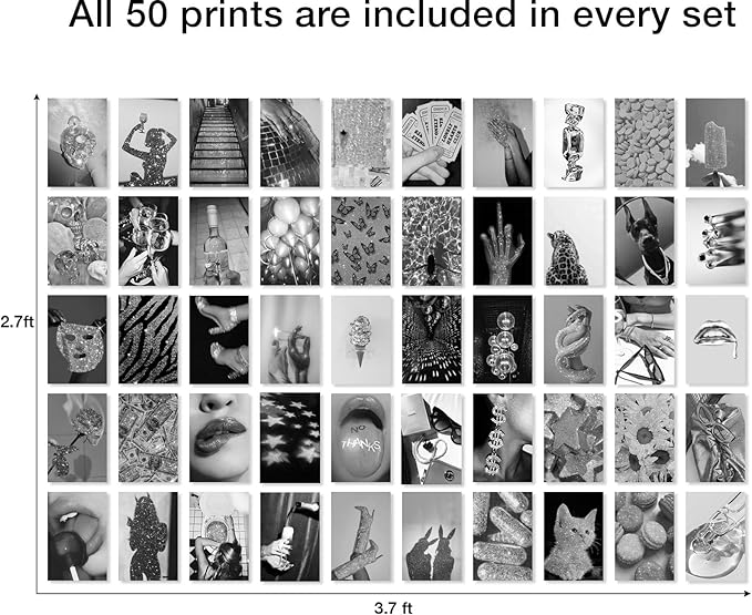 Y2K BOO Modern & Classic Black & White Aesthetic Wall Collage Kit – 50 Glamorous Party Photos, 4"x6" for Teen Girls Dorm Room Decor, Bold & Sparkling Moments, Ideal Gift for Birthday & Graduation