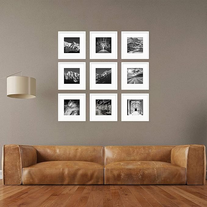 8x8 Picture Frames with Real Glass, White Wooden Square Photo frame Set of 3, Displays 4x4 Picture With Mat or 8x8 Without Mat, Desktop & Wall Collage Frame set