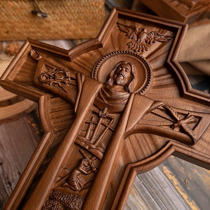 BGCOPPER Jesus Crucifix Wall Cross Handmade Wooden Cross for Wall Decor for Home Room Christmas Gift