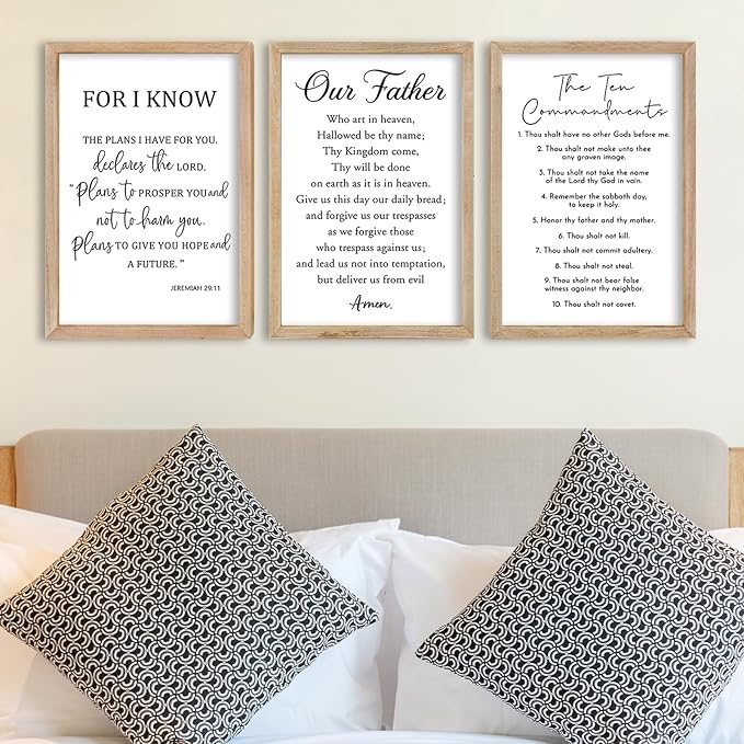 FZMHASLWW Bible Verse Scripture Wall Decor Art 16"×11" Inspirational Quotes Set of 3 Christian Sign Wood Framed Wall Hanging (Wood)