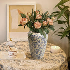 BEAHOT 8.6 Inch Chinoiserie Ceramic Vase – Blue and White Tall Vintage Flower Vase, Large Retro Chinoiserie Cracked Porcelain Decor for Living Room Centerpieces, Bookshelf, Grand Millennial Decor