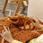 WESHIONGOO Chunky Knit Blanket Throw 50"×60" Knitted Throw Blankets for Couch Bed Fall Throw Blanket Fluffy Soft Blanket with Jumbo Chenille Yarn Thick 100% Handmade (Burnt Orange)