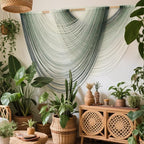 Macrame Wall Hanging Green Yarn Art Dip-Dye Boho Wall Decor Fiber Wall Art Craftsmanship Home Decor 57" W x 39" L