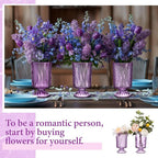 6 Pcs (H:7" W:4") Embossed Flower Vase Fall Pedestal Glass Vase Big Base Thickened Crystal Vintage Vases for Autumn Wedding Home Decor Table Centerpiece House Warming Gifts(Purple)