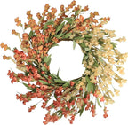 Artgar Fall Wreath, Fall Wreaths for Front Door, 24 in Fall Decor Floral Wreath, Door Wreaths for Front Door Outside All Season for Thanksgiving Home Indoor Outdoor Wall Decor (White&Orange)