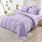 JOLLYVOGUE Queen Comforter Set, Ultra-Soft Bed in a Bag Queen Size 7 Pieces, Oeko-TEX Certified Bedding Set with Down Alternative Comforter, Sheets, Pillowcases & Shams, Lavender