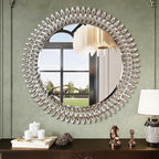 Kelly Miller Round Jeweled Mirror for Wall Decor, 32 in Modern Decorative Wall Mirror with Luxury Diamonds Beveled Vanity Mirror for Bedroom, Living Room, Bathroom, Hallway, Entryway, Fireplace