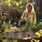 4 Pack 8 inch Plant Pot, Plastic Pots for Plants Indoor, Round Planters for Outdoor Plants with Drainage Holes & Trays, Decorative Flower Pots Garden Containers Sets for Houseplants (Black Copper)