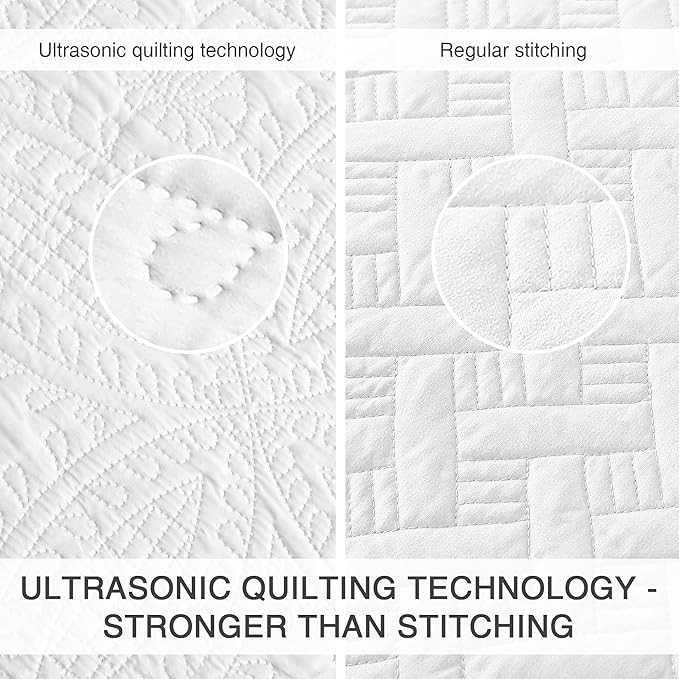 Love's cabin Twin Quilt Set White Bedspreads - Soft Bed Summer Lightweight Bedspread Comforter - Modern Style Coin Pattern Coverlet for All Season - 2 Pieces (1 Quilt, 1 Pillow Sham)