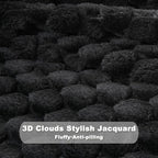 NEWCOSPLAY Super Soft Throw Blanket Black Premium Silky Flannel Fleece 3D Clouds Stylish Jacquard Lightweight Bed Blanket All Season Use 350GSM (Black, Throw(50"x60"))