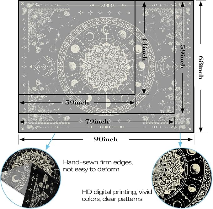 Lunerfex Mandala Moon Tapestry Boho Tapestry for Bedroom Black Tapestries Wall Hanging Living Room Wall Art and Home Decor 44x60