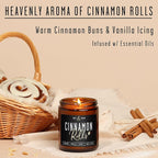 Cinnamon Candle, Fall Candles, Christmas Candles - 'Cinnamon Rolls' Autumn Scented Soy Candle for Home, 9oz Reusable Jar, 50Hr Burn, Made in USA