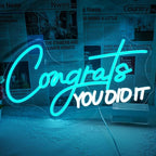 WLHOPE Congrats You Did It Neon Sign Graduation Decorations 2025 16.5'' x 8.9'' Adjustable Blue White LED lights for Party College High School Class Graduation Gifts