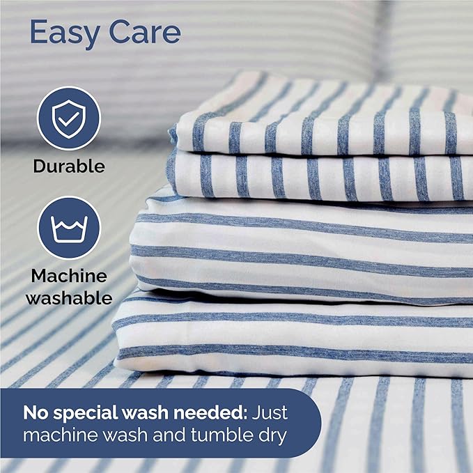 King Sheets Set 6 Piece - Includes 4 Pillowcases - Bed Sheets King Size - Soft Hotel Luxury Bedding - Cooling, Comfy & Breathable - 1 Flat & 1 Fitted & 4 Pillowcases w/ Deep Pockets - Blue Stripes