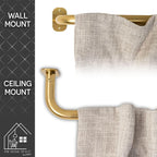 Blackout Curtain Rod Wrap Around Design - Adjustable 66-120 Inches - Wall/Ceiling Mount - Heavy Duty Metal - Room Darkening French Return Drapery Hardware - Modern Minimalist Bracket - Brushed Gold