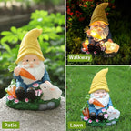 Solar Garden Outdoor Statues Gnome Feeding Rabbit with 6 LED Solar Figurine for Lawn,Patio,Balcony,Yard Decor Unique Housewarming Gift, for Grandfather, Father,Grandma