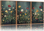 SIGNINART Vintage Floral Framed Canvas Wall Art, Dark Moody Wildflowers Wall Decor, Boho Abstract Flowers Artwork, Colorful Botanical Aestheticrt Art Paintings for Bedroom Living Room Office 16"x24"x3