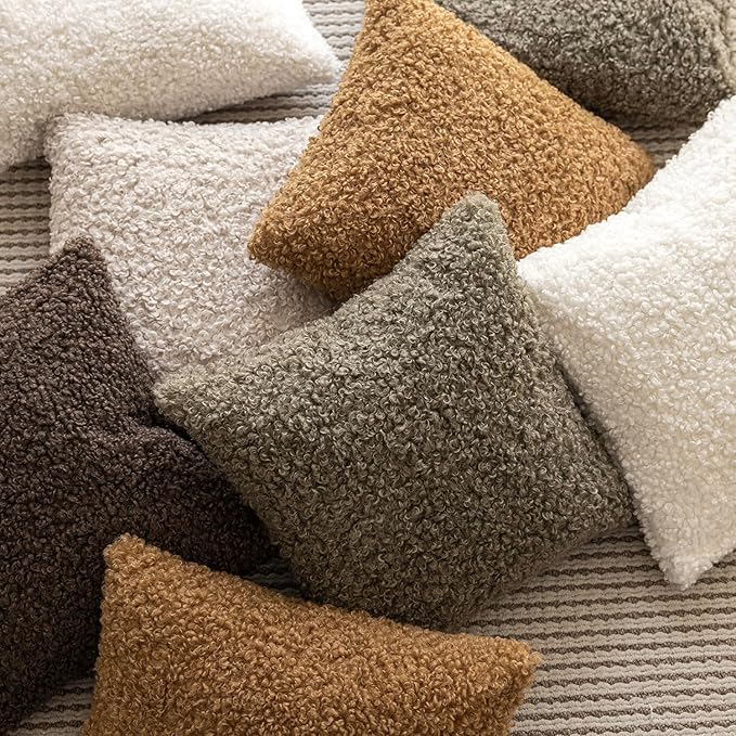 Foindtower 2 Pieces 16x16 Inch Bronze, Faux Fur Throw Pillow Cover Accent Sherpa Pillow Fuzzy Soft Pillowcases Sheepskin Decorative Fleece Cushion Case for Bed Couch Living Room