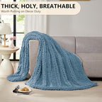 L'AGRATY Chunky Knit Blanket Throw: 80''x90'' Chenille Chunky Knitted Throw Blankets for Bed Couch - Handmade Thick Big Cable Knit Blanket - Large Crochet Rope Blankets for Home Decor(Airy Blue)