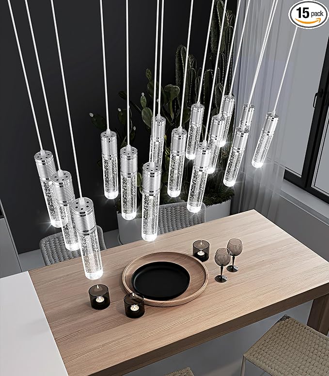 15-Lights Modern Crystal Chandelier LED Pendant Lighting Fixture for Kitchen Island Light Fixtures for Dining Room Hallway Foyer