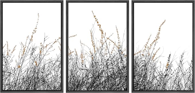 SIGNWIN 3 Piece Framed Canvas Wall Art Wild Grass Field Nature Wilderness Photography Abstract Landscape Canvas Prints Home Artwork Decoration for Living Room,Bedroom - 16"x24"x3 Panels