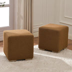 KINWELL 18.5" Wide Modern Square Boucle Upholstered Ottoman with Solid Wood Legs Set of 2, Cube Ottoman Multi-Functional Sofa Footrest, Extra Seating for Living Room, Bedroom, Fully Assembled (Brown)