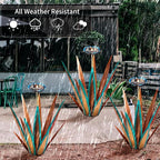 Large Tequila Rustic Sculpture, Rustic Metal Agave Plants for Outdoor, Home Decor Garden Yard Statue (Blue - L (W/Bird Feeder))