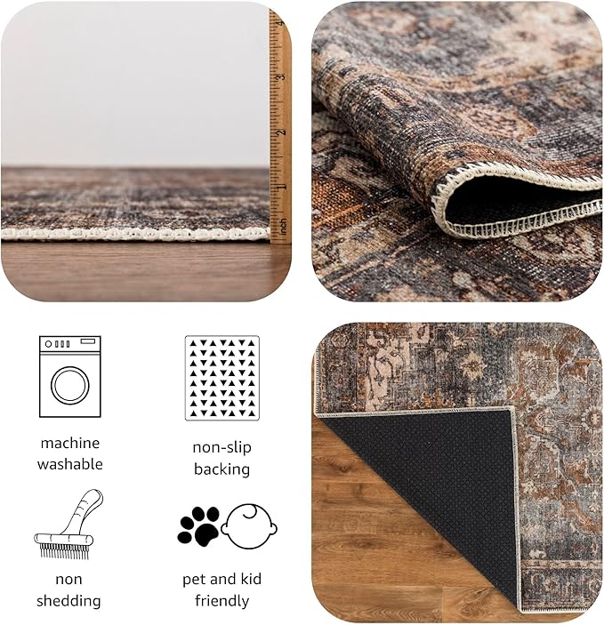 Keen Home Design 3x5 Rug - Machine Washable Entry Rug with Non-Slip Backing, Ideal for Enteryway, Kitchen, Bathroom, Laundry Room - Vintage, Easy Clean, Durable, Low Pile Rug - (3' x 5')