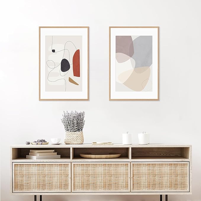 20x30 Poster Frame Set of 2 Natural Solid Oak Photo Frames with 16x24 Removable Mat Wall Hanging Large Handcrafted Frame with HD Plexiglass Wall and Tabletop Display Large Picture Frame