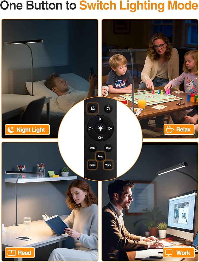 LED Desk Lamps for Home Office,5 Color+9 Brightness Desk Light,Touch & Remote Control,1000 Lumen Bright Monitor Light with Timer,12W USB Adapter Clamp Lamp for Computer, Reading, Study, Workbench