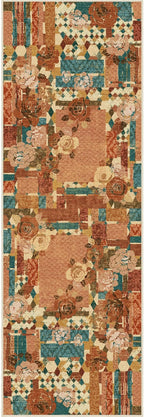 GENIMO Floral Runner Rug 2X6, Machine Washable Non Slip Vintage Patchwork Hallway Runner, Ultra-Thin Low Pile Runners for Indoor Entryway, Hallway, Kitchen and Corridor,Rose Red