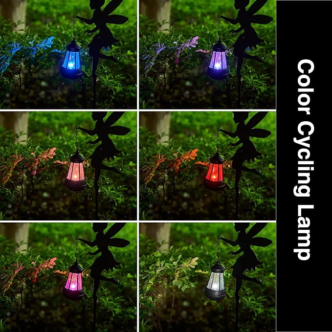 Fairy Garden Accessories Lawn Ornaments 1 Pair - Solar Lights Halloween Decorations Outdoor Garden Statue, Metal Stakes Decorative Figurines for Yard Decor, Patio (Type B Color-Shifting Lighting)
