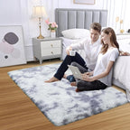 Fluffy Area Rug for Bedroom: Grey Plush Soft Bedside Dorm Area Rug - Small Carpets for Bedroom Kids Room Nursery (Tie-Dyed Light Gray, 3x5Feet)