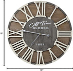 18" Rustic Farmhouse Wash Out Vintage Roman Wooden Wall Clock Silver Hands (Whitewood Lettering, 18 inch)