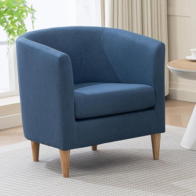 Accent Barrel Chair, Modern Comfy Living Room Chairs with Armrest Small Reading Chair with Cozy Soft Padded for Bedroom Reception Room Cafe,Blue