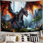 Dinosaur Tapestry Dragon Tapestries Fabric Wall Hanging Aesthetic Space Indoor Outdoor Wall Art Tablecloth Bedspread Decoration for Boy’s Bedroom Dormitory Living Room Home Decor 60"x90"