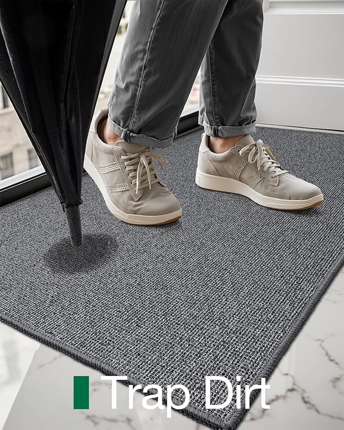 LUMI Indoor Door Mat 24"x36", Ultra Thin Low Profile Non-Slip Doormat for Home Entrance, Absorbent & Stain-Resistant Welcome Mats, Washable Entryway Mat for Front Door, Patio, Porch, Grey
