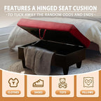 Ottoman Rectangular Storage Ottoman Bench, Flannel Footrest Stool Footstool with Lid for Living Room, Bedroom, Entryway, Red&Black, 35"x23.5"x17.5"